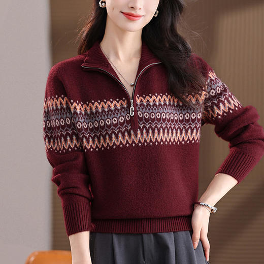 半高领拉链打底衫，漂亮减龄洋气提花保暖针织衫上衣CC-101-35539 商品图3