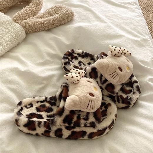 【GZ】无忧购45元2件（拍大一码）豹纹KT猫厚底一字毛毛拖鞋棉拖2307（截单后3-5天发货) 商品图4