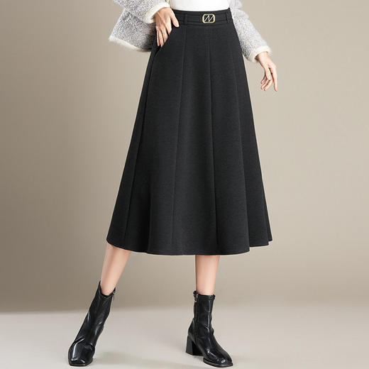 「自」全新升级【铂金会员137/天猫179/差价42】(95300)洛诗琳垂百褶通勤半身裙2025秋冬新款中长款高腰显瘦A字裙女 商品图2