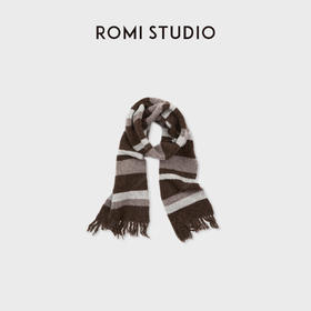 ROMI STUDIO“复古调性”羊毛混纺撞色条纹毛边流苏围巾 RWCWPU6992
