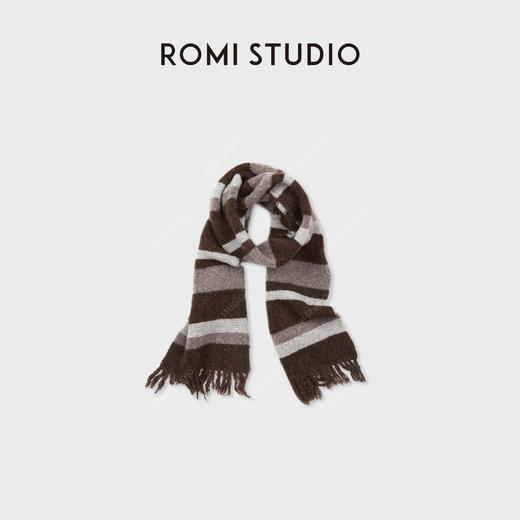 ROMI STUDIO“复古调性”羊毛混纺撞色条纹毛边流苏围巾 RWCWPU6992 商品图0