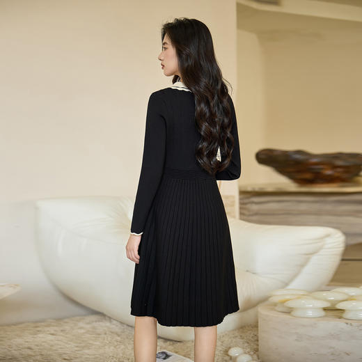 奢姿大码女装2026秋季胖妹妹时尚减龄花边设计娃娃领针织连衣裙9853891000 商品图3