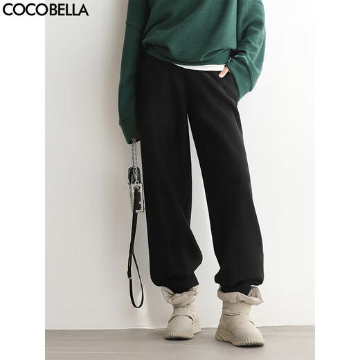 COCOBELLA黑色宽松休闲裤女秋冬柔软裤子通勤针织长裤PA3255 商品图0