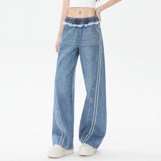 HERLIAN 2025冬季新品 蕾丝腰头阔腿牛仔裤女士 商品图1