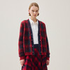 谜底针织开衫长袖2025冬季新品时髦百搭红黑格子毛衫女254MZ1861 商品缩略图0