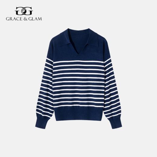 Grace&Glam 经典POLO领减龄条纹羊毛衫 商品图1
