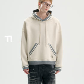 启世录TIWILLTANG“希夷兮格”连帽宽松加绒细格罗纹领休闲卫衣