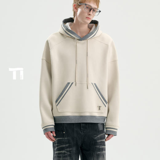 启世录TIWILLTANG“希夷兮格”连帽宽松加绒细格罗纹领休闲卫衣 商品图0