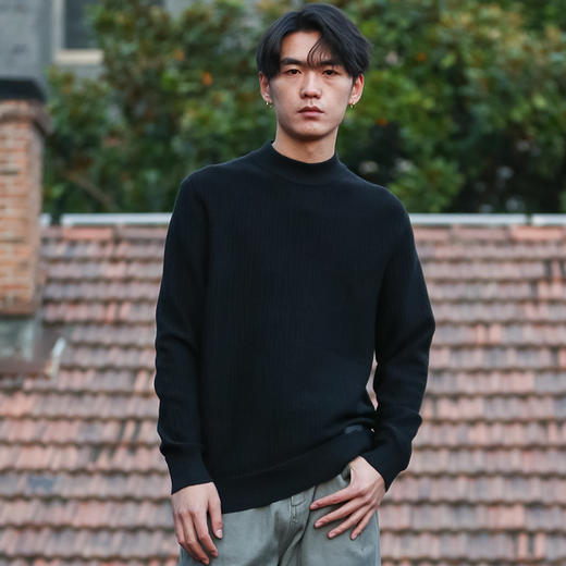 DRONKOO 2025 中领左下皮标不规则方格竖线提花厚毛衣 商品图0