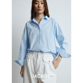 棉仓3461504001-海盐蓝简约设计衬衣宽松