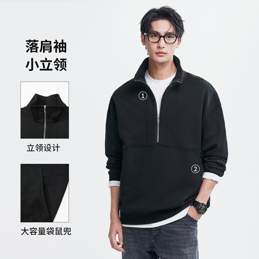 棉仓362808008-重磅全棉半开襟拉链套头立领卫衣男  秋季宽松廓形休闲外套 商品图0
