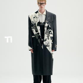 启世录TIWILLTANG"麂烬云衍"嵿级定织奶牛纹毛拼皮草长款大衣冬