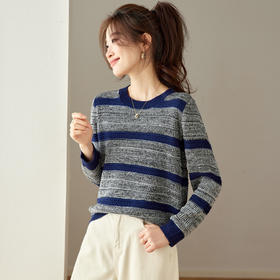 条纹圆领针织衫，内搭上衣长袖小款毛衣打底衫CC-27-25228