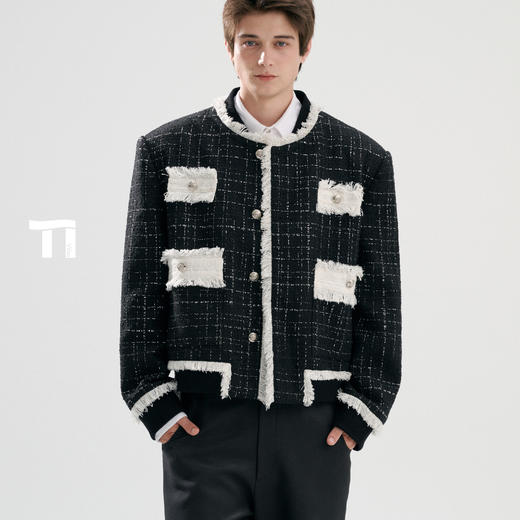 TIWLLTANG启世录"白荧收光"罗纹拼接香风夹克拉毛西装 商品图0