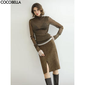 COCOBELLA气质美拉德羊毛半身裙女秋冬前开叉直筒短裙HS0063