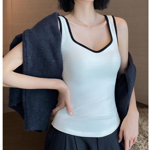 【华绒胸棉Bra打底外穿系列】女钻石领撞色胸棉bra保暖背心 免穿文胸 双面竖条磨毛 春秋冬穿三季 商品图2