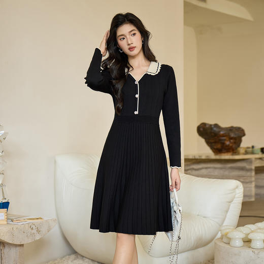奢姿大码女装2026秋季胖妹妹时尚减龄花边设计娃娃领针织连衣裙9853891000 商品图4