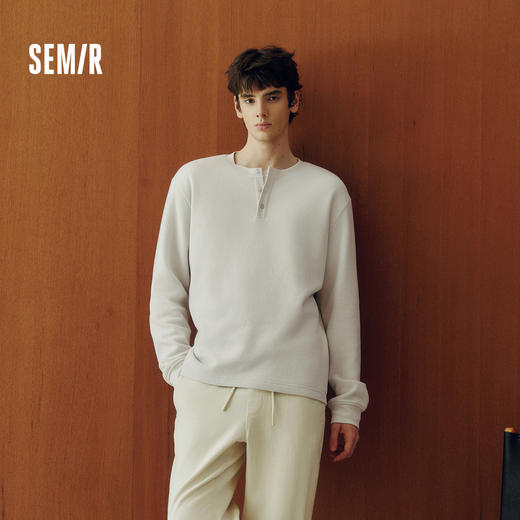 森马长袖T恤男华夫格纯色百搭打底衫冬季2025新款内搭上衣亨利领 商品图0