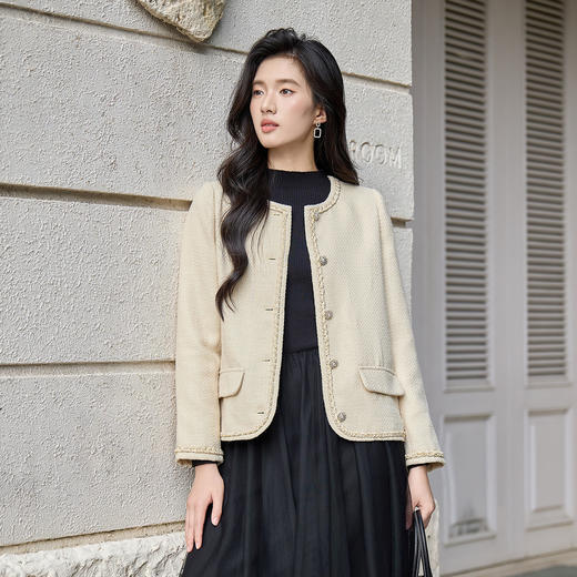 奢姿大码女装2025秋季新款小香风圆领外套胖妹妹温柔雅致上衣9953353738 商品图2