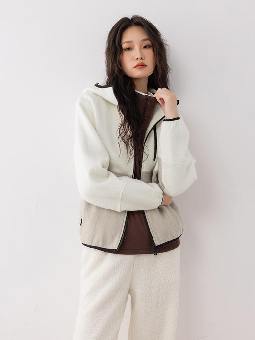 COCO ZONE 女士休闲拼色连帽外套百搭长袖上衣CC1C1600 商品图0