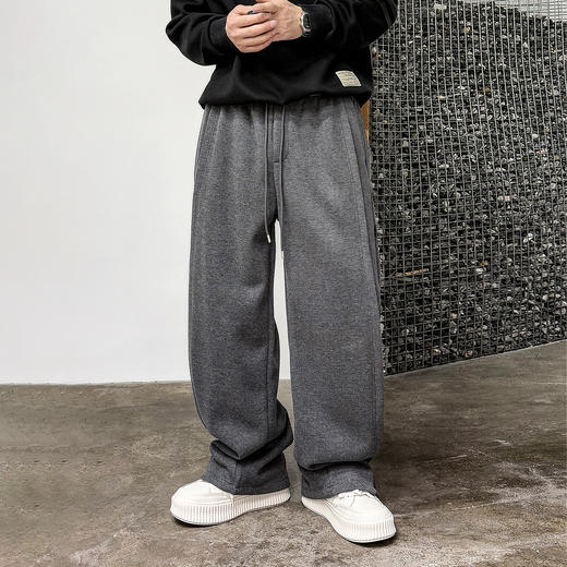 徐太浪【垂坠感 系绳松紧腰】休闲裤男秋冬保暖宽松直筒通勤裤子 商品图0