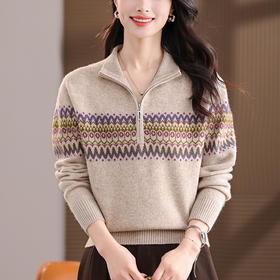 半高领拉链打底衫，漂亮减龄洋气提花保暖针织衫上衣CC-101-35539