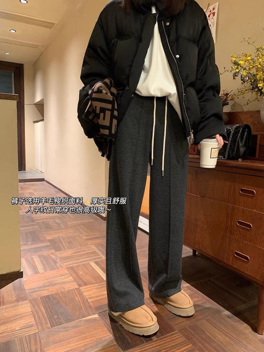 【人字纹羊毛裤直筒毛呢裤】肉眼可见的厚实，入秋必备神裤！立体修身剪裁➕巨显瘦中缝线，神裤本尊，没有平替！-XJC 商品图5
