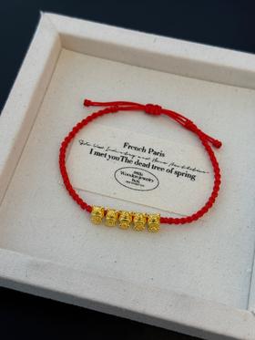 足金五福马红绳手链