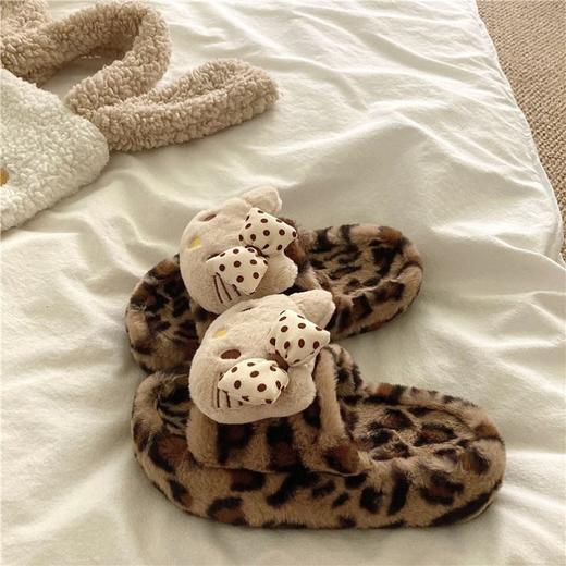 【GZ】无忧购45元2件（拍大一码）豹纹KT猫厚底一字毛毛拖鞋棉拖2307（截单后3-5天发货) 商品图2