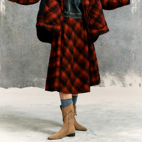 谜底格纹半身裙2025年冬季新品复古优雅高腰撞色拼接女254MB1666