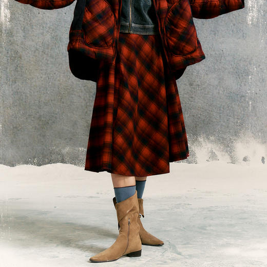 谜底格纹半身裙2025年冬季新品复古优雅高腰撞色拼接女254MB1666 商品图0