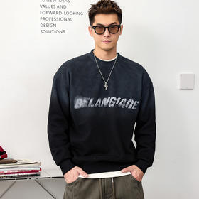 徐太浪【街头风 字母印花】擦色卫衣男秋冬大码休闲内搭打底上衣