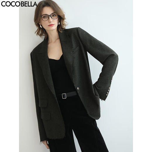 COCOBELLA质感通勤羊毛外套2025女秋冬时尚毛边OL西装SI1260 商品图0