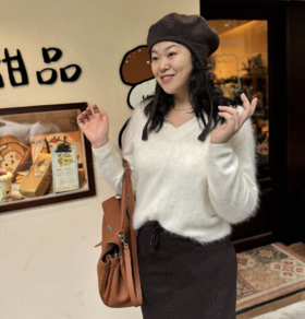 红莲 V领拉毛羊绒套头衫230g 国内拉毛工艺天花板