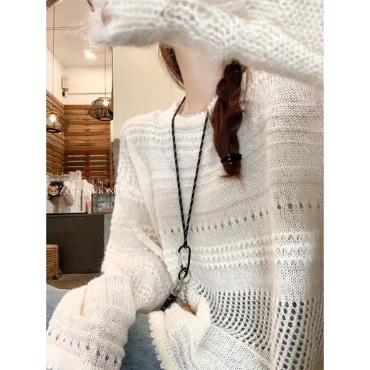 【129元任选2件】现货！杏色镂空毛织衫 商品图2