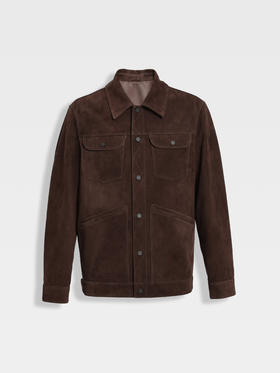 callisto雪茄棕麂皮绒羊皮革轻工装皮衣