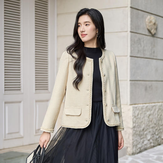 奢姿大码女装2025秋季新款小香风圆领外套胖妹妹温柔雅致上衣9953353738 商品图1