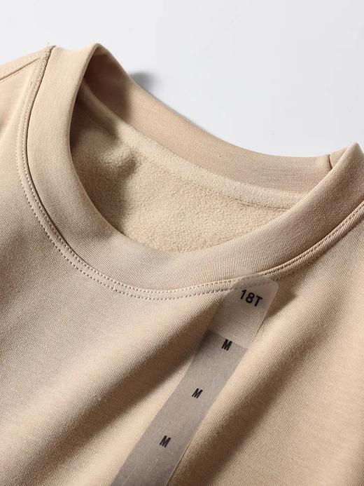 D110611加绒亲肤棉复合细腻羊羔绒拼接纯色圆领套头保暖打底衫！男女同款 商品图14