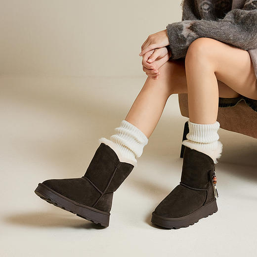 千百度厚底时尚雪地靴女加绒保暖增高棉鞋暖暖中筒靴A25758896 商品图2