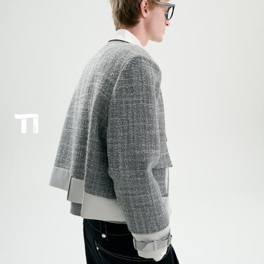 启世录TIWILLTANG“银月骑士”静奢小香风缎拼夹克粗花呢短款外套 商品图3