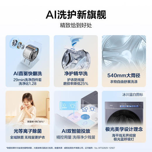 海尔（Haier）天悦A9丨滚筒洗衣机全自动10KG 25年新品丨直驱+双智投精华洗+537超薄 商场同款XQG100-BSEG78A9U1 商品图2