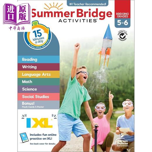 【中商原版】新版美国IXL暑期衔接活动手册 五年级-六年级 Summer Bridge Activities Grades 5-6 暑假练习 英文原版进口图书 商品图0
