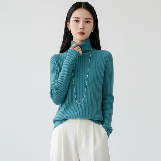 茧墨 抗起球安迪绒竖条纹高领套头毛衣 商品图5
