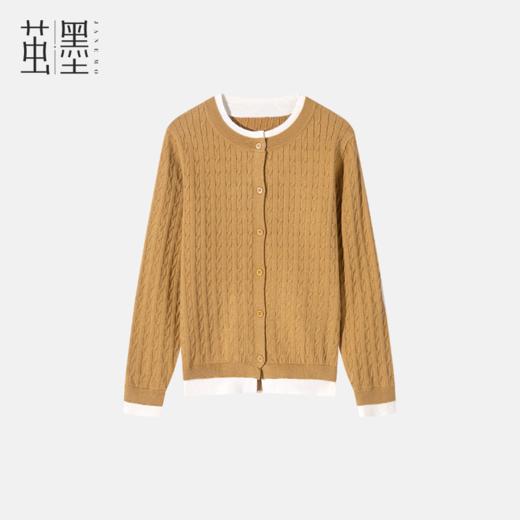茧墨 糯叽叽麻花拼接撞色减龄针织开衫 商品图0