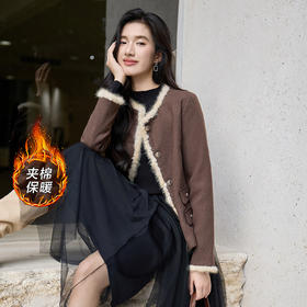奢姿大码女装2025冬季减龄毛边假口袋设计时尚气质名媛毛呢短外套9954370381