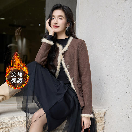 奢姿大码女装2025冬季减龄毛边假口袋设计时尚气质名媛毛呢短外套9954370381 商品图0