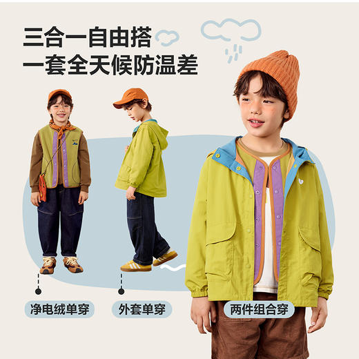 【小软皮】迷你巴拉男童女童连帽外套秋户外宽松三防外套上衣 商品图4