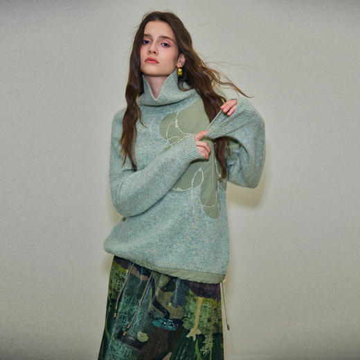 谜底套头针织衫长袖2025年冬季新品高龄宽松绣花保暖女254MZ1871 商品图0