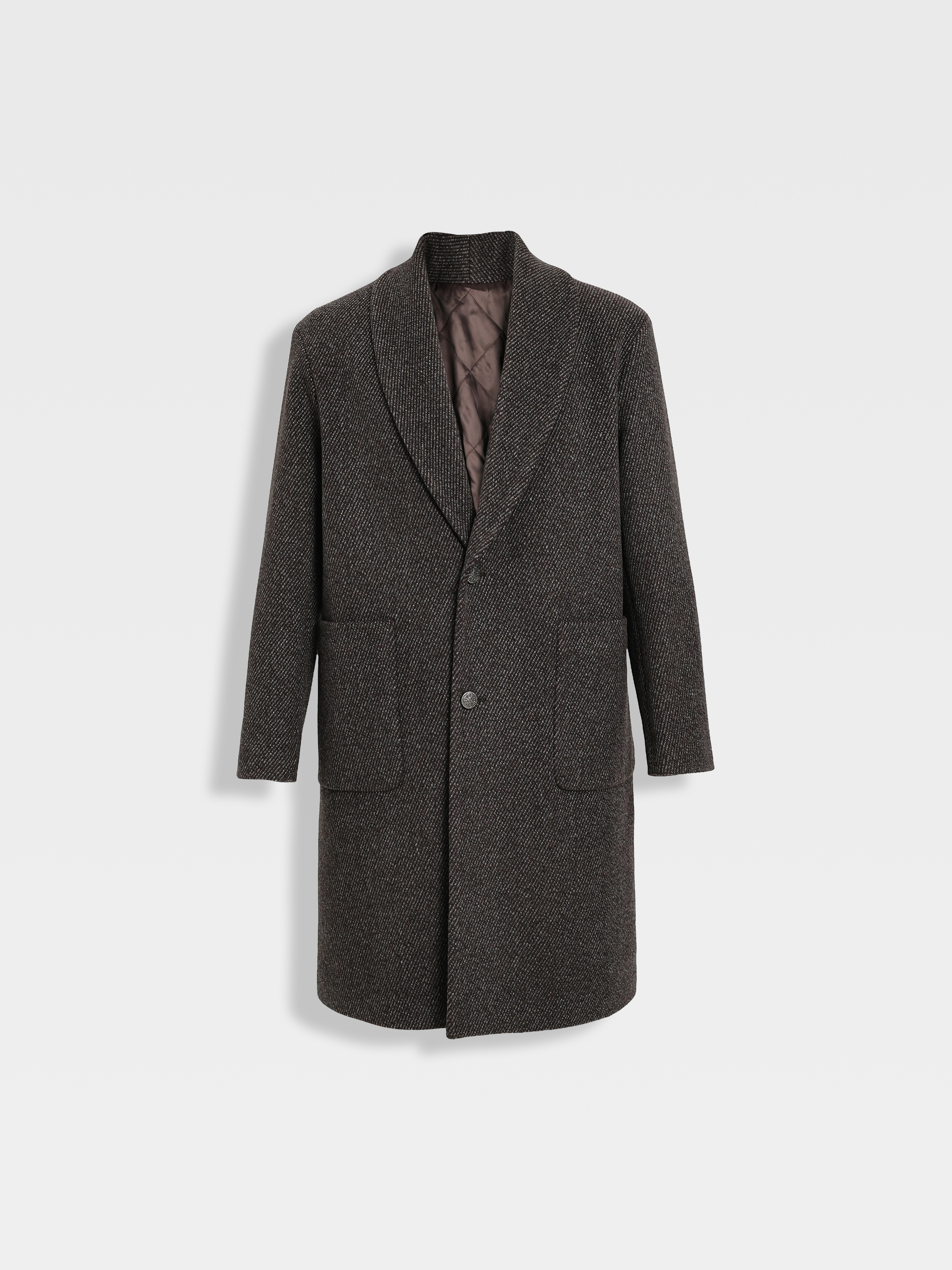 callisto咖色青果领微阔羊毛混纺大衣