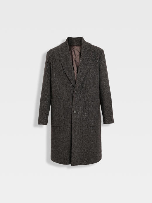 callisto咖色青果领微阔羊毛混纺大衣 商品图0